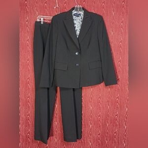 EVAN-PICON 2 Piece Long Sleeve Collared Button Pinstripe Pants Suit Womens Sz 12